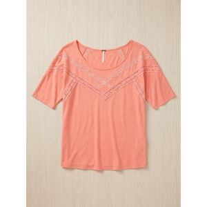 Free People Women's S Lace Inlay Scoop Neck Top - Coral